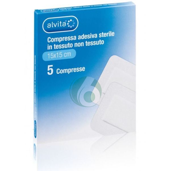 ALVITA COMPRESSA ADESIVA STERILE IN TNT 15 X 15 CM, 5 COMPRESSE