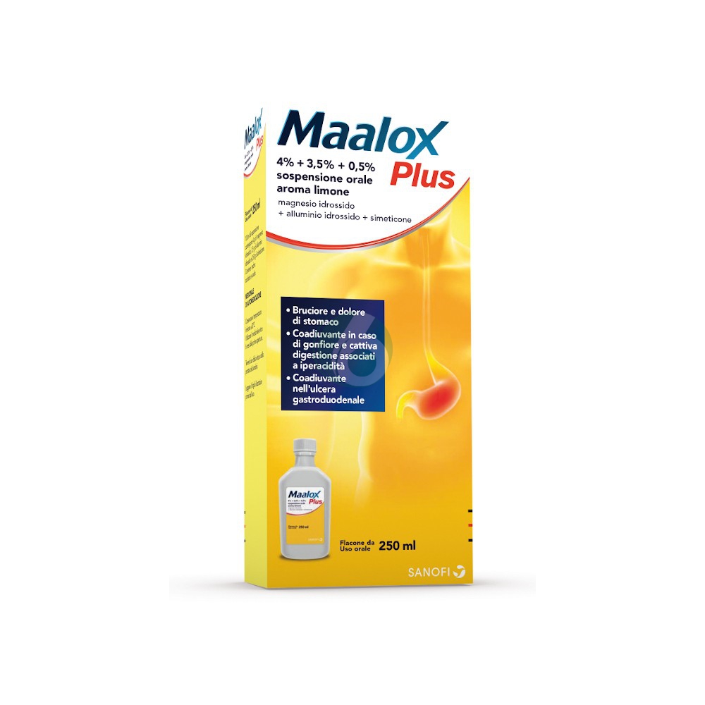 Maalox Plus Plus 4% + 3,5% + 0,5% Sospensione Orale Aroma Limone Flacone In Pet Da 250 Ml