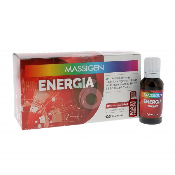 MASSIGEN ENERGIA INTEGRATORE ALIMENTARE, 10 FLACONI DA 25ML