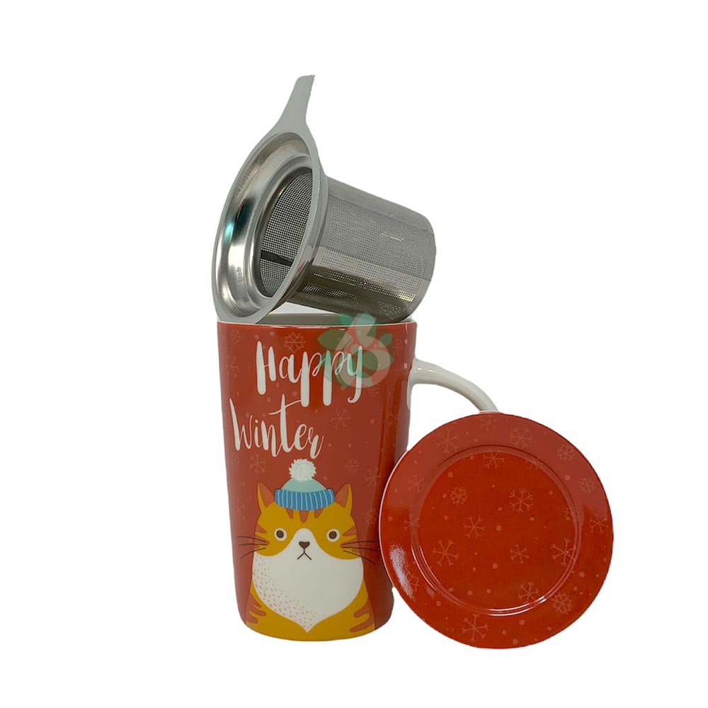 NEAVITA WINTER ANIMALS - INFUSIERA CON FILTRO IN ACCIAIO GATTO, 1 INFUSIERA