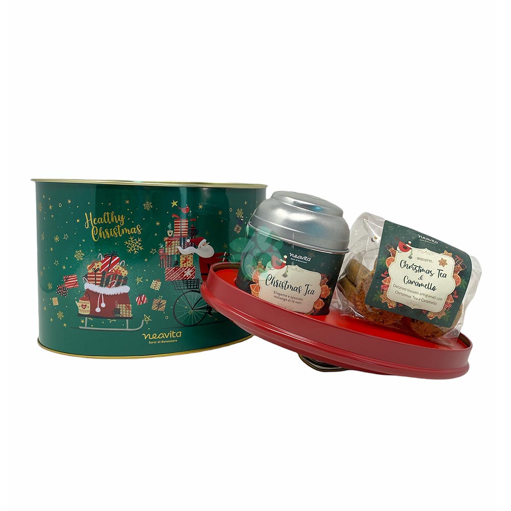 NEAVITA HEALTHY CHRISTMAS - BISCOTTIERA DI NATALE CON TEA 40G + BISCOTTI 80G