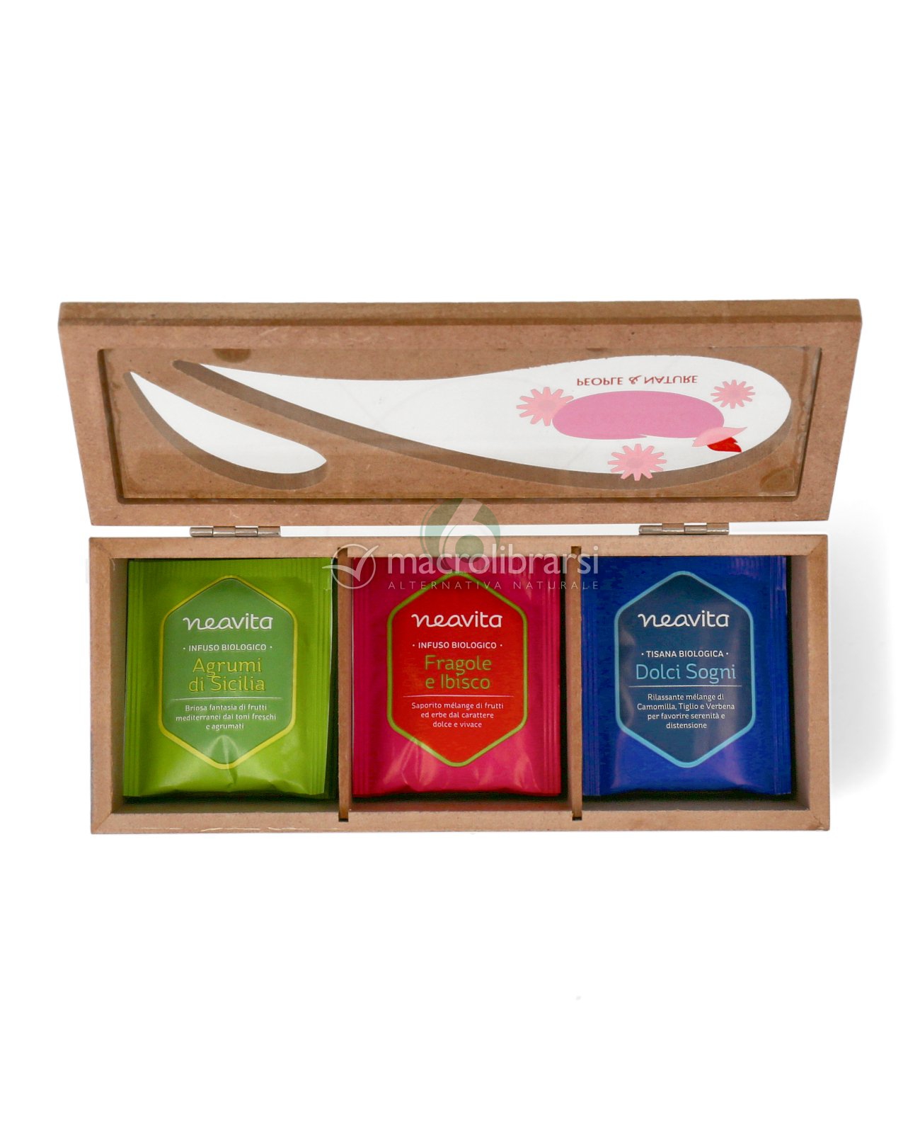 NEAVITA PEOPLE E NATURE - COFANETTO IN LEGNO ROSA, 15 TISANE ASSORTITE