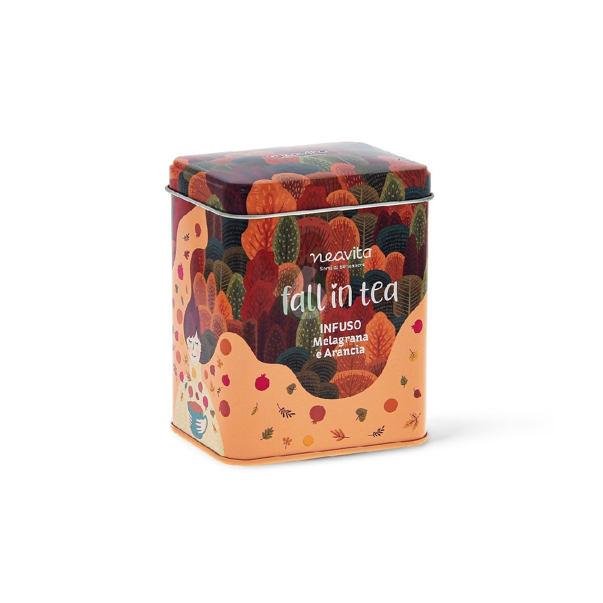 NEAVITA FALL IN TEA - CUBO IN LATTA INFUSO DI MELAGRANA E ARANCIA, 10 FILTRI